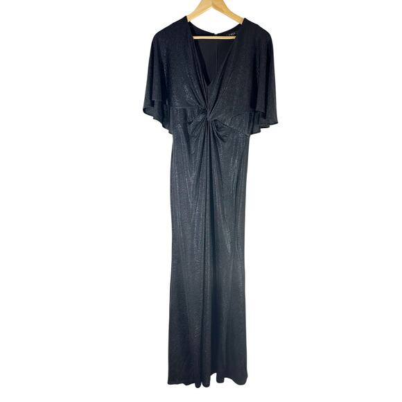 Lauren Ralph Lauren Twist-Front Cape-Overlay Gown Black Size US 6 - Picture 2 of 14